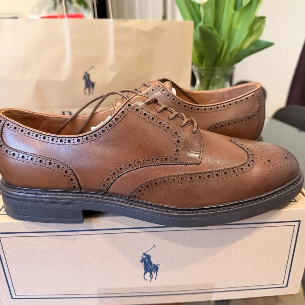 Polo Ralph Lauren Asher Wingtip Brogue Oxford Dress Shoe Men's 12D Brown NIB